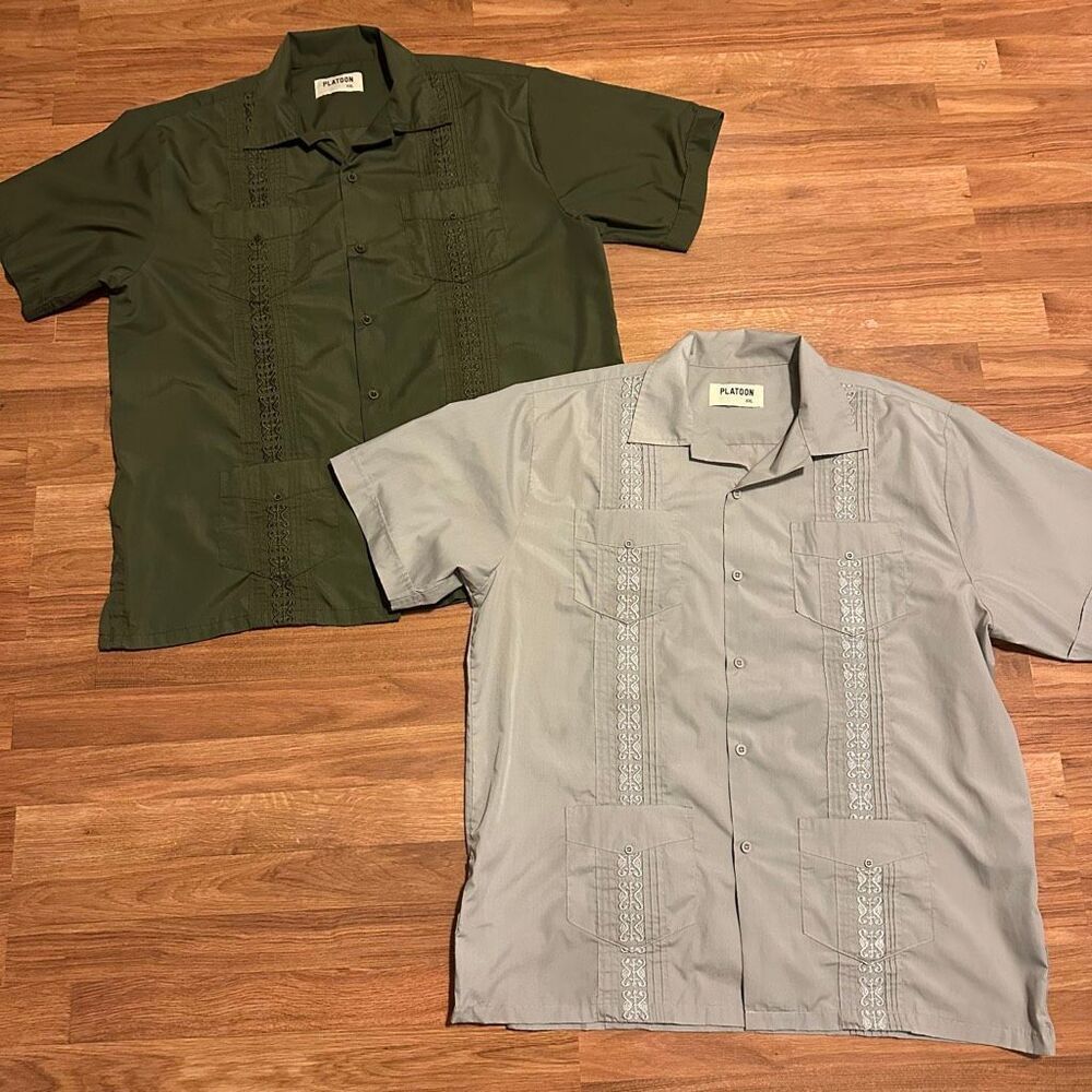 Platoon Short Sleeve Collared shirts Lot of 2 Green and Gray | Men Size XXL